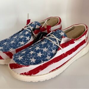 Hey Dude Wendy Patriotic Star Spangled Women’s Shoes Size 7 White Blue USA